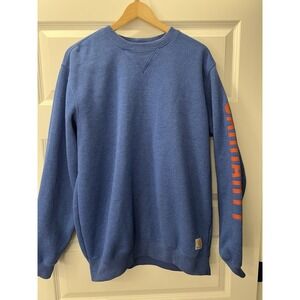 Carhartt Fleece Pullover Crewneck Sweatshirt Blue Logo Loose Fit Men's M